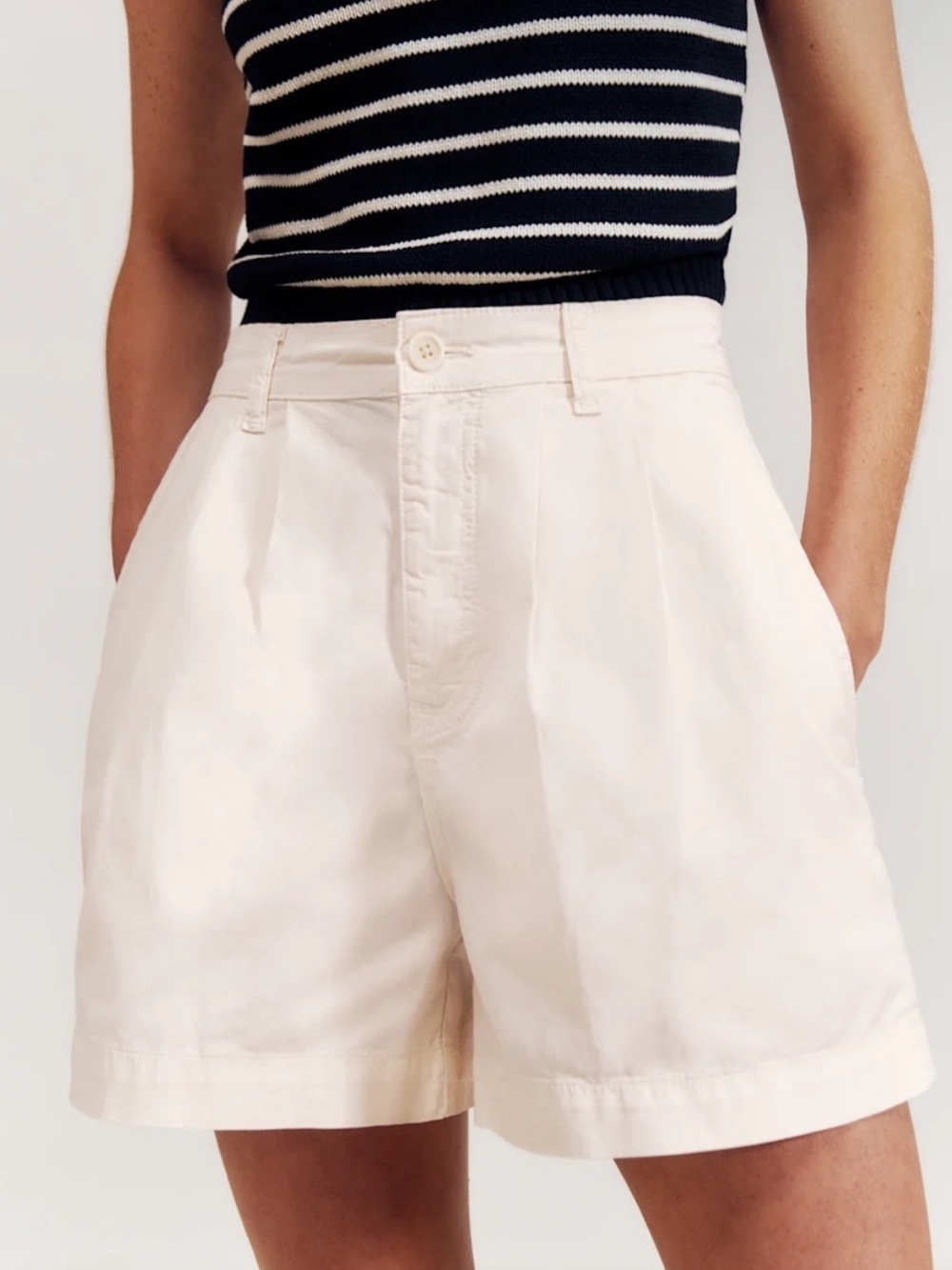 Reformation High-Waist Pleated Cotton Shorts